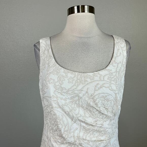 Adrianna Papell White Metallic Jacquard Column Gown Size 6 Sleeveless Thigh Slit - Picture 7 of 14